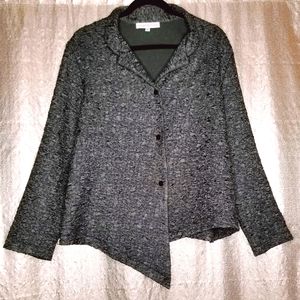 Christopher Calvin EUC L crinkle charcoal button-down blouse